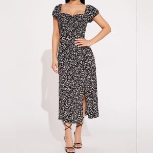 Fashion Nova Womens Dress Small Floral Puff Sleeve Empire Waist Midi Sundress